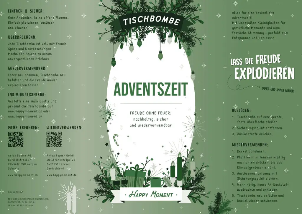 Nachhaltige Tischbombe Adventszeit von Happy Moment by Artoz - A4 Aufkleber mit Inhalt