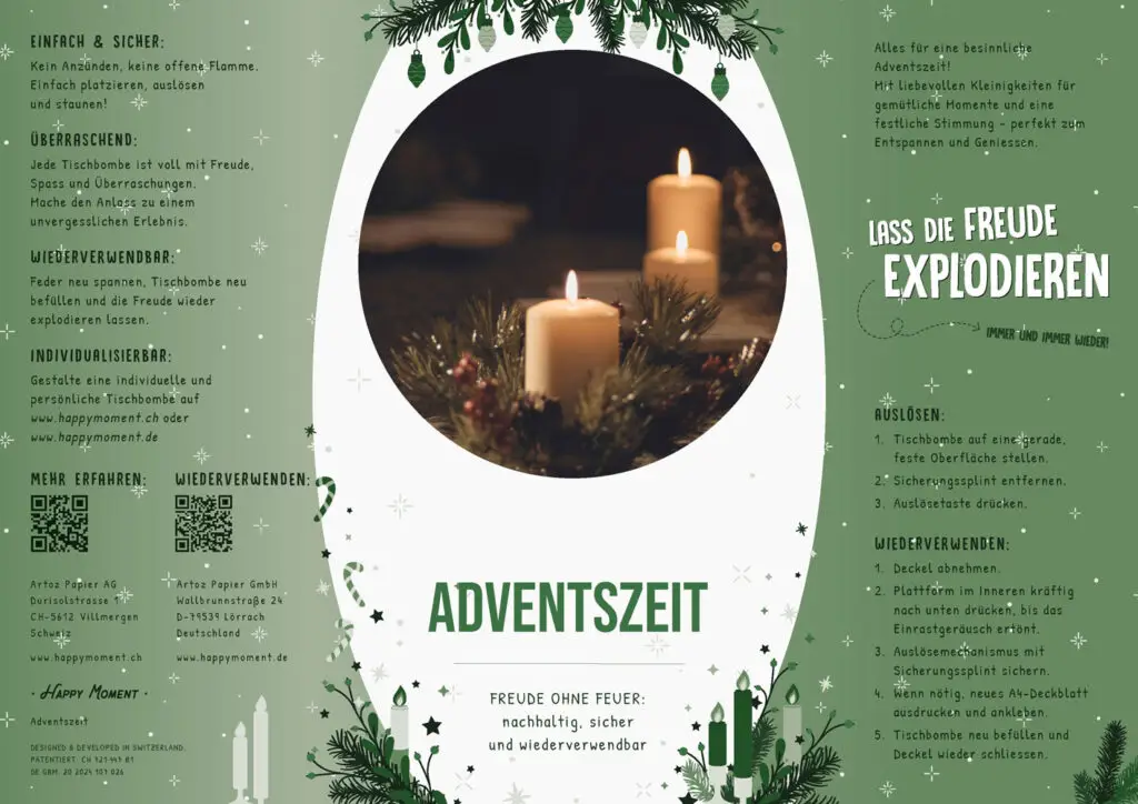 Nachhaltige Tischbombe Adventszeitvon Happy Moment by Artoz - A4 Eigenes Design Aufkleber mit Inhalt