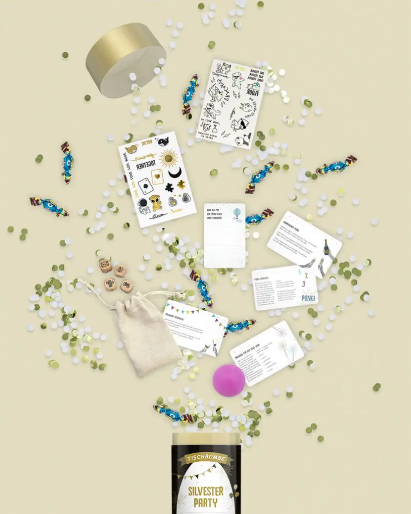 Nachhaltige Tischbombe Silvester Party von Happy Moment by Artoz - inhalt